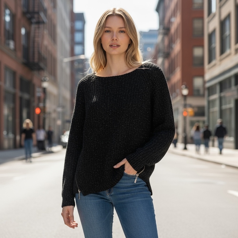 Miss Morena Black Side Zippers Sweater